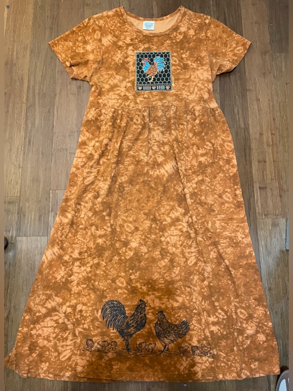 Vintage Chicken Rooster Maxi Dress L Cactus Bay Lynee Country Y2K Modest Cottag